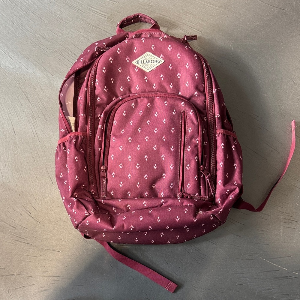 Billabong Burgundy Patterned Backpack - image 1